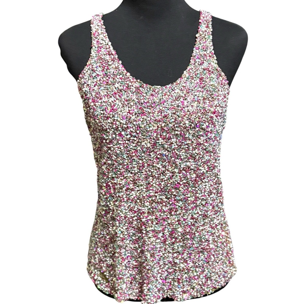 Parker Sequin Beaded Racerback Tank Top Small Multicolor Elegant Party $248